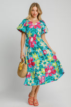 Load image into Gallery viewer, Beautiful Full Size Floral Print Puff Sleeve Midi Dress Plus Size Trendy &amp; Chic Dress Modern Design

