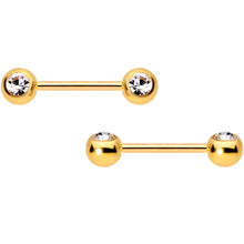 Load image into Gallery viewer, 14G Clear CZ Gem Gold Tone Pineapple BCR Barbell Nipple Ring Set
