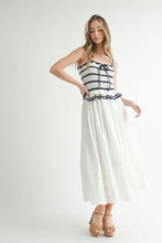 Load image into Gallery viewer, Crochet Stripe Knit Eyelet Mix Midi Dress – Crochet Midi Dress, Stripe Knit Dress, Eyelet Mix Dress, Trendy Midi Dress, Versatile Midi Dress
