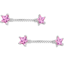 Load image into Gallery viewer, 14G Pink CZ Gem Star Twisted BCR Barbell Nipple Ring Set of 4

