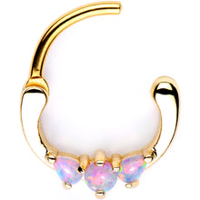 Load image into Gallery viewer, Pink Synthetic Opal Gold Tone Anodized Mini Triplet Septum Clicker
