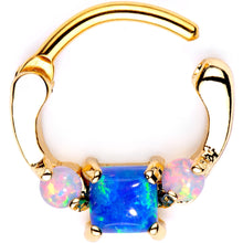 Load image into Gallery viewer, Blue Square Synthetic Opal Gold Tone Anodized Septum Clicker
