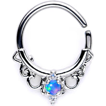 Load image into Gallery viewer, 16G 3/8 Blue Synthetic Opal Filigree Seamless Circular Ring
