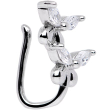 Load image into Gallery viewer, Clear CZ Gem Rhodium Plated Twin Butterfly Clip On Fake Nose Ring
