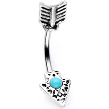 Load image into Gallery viewer, Faux Turquoise Feather Arrow Double Mount Belly Ring

