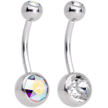 Load image into Gallery viewer, Clear Aurora Gem Belly Ring Set of 2 Created with Crystals
