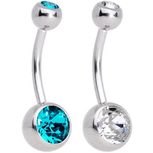 Load image into Gallery viewer, Clear Teal Gem Belly Ring Set of 2 Created with Crystals

