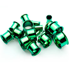 Load image into Gallery viewer, Green Anodized Steel Double Flare Tunnel Plug Set 4mm-16mm
