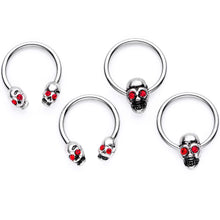Load image into Gallery viewer, 16G 3/8 Red Gem Skull Eye Horseshoe Barbell BCR Captive Ring Set
