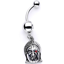 Load image into Gallery viewer, Red CZ Gem Android Buddha Dangle Belly Ring
