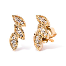 Load image into Gallery viewer, 10K Yellow Gold 1/10 Cttw Diamond Triple Leaf Stud Earring (H-I Color, I1-I2 Clarity)
