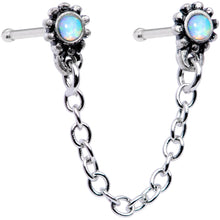 Load image into Gallery viewer, 20G 1/4 White Synthetic Opal Chain Dangle Double Nose Bone
