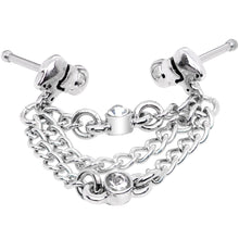 Load image into Gallery viewer, 20G 1/4 Clear Gem Elephant Chain Dangle Double Nose Bone
