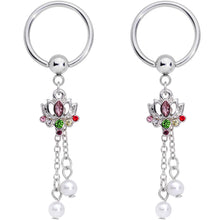 Load image into Gallery viewer, 14G Clear CZ Gem Lotus Flower Queen Captive Ring Barbell Nipple Ring Set
