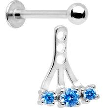Load image into Gallery viewer, Blue Gem Triplet Fan Dangle Cartilage Tragus Helix Piercing
