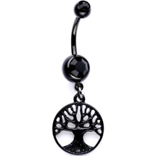 Load image into Gallery viewer, Black Gem Black Anodized Tree of Life Charm Dangle Belly Ring
