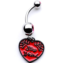 Load image into Gallery viewer, Pink Gem Stay Weird Red Heart Dangle Belly Ring
