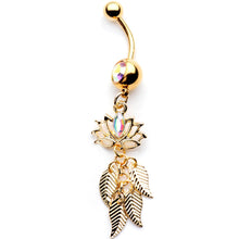 Load image into Gallery viewer, Aurora Gem Gold Tone Anodized Leafy Lotus Flower Dangle Belly Ring
