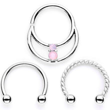 Load image into Gallery viewer, 16G 3/8 Pink Faux Opal Twisted Horseshoe Closure Ring Set

