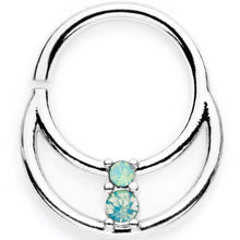 Load image into Gallery viewer, 16G 3/8 Teal Faux Opal Twisted Horseshoe Closure Ring Set
