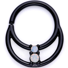 Load image into Gallery viewer, 16G 3/8 White Faux Opal Black Anodized Twisted Horseshoe Closure Ring Set
