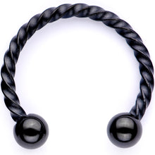 Load image into Gallery viewer, 16G 3/8 White Faux Opal Black Anodized Twisted Horseshoe Closure Ring Set
