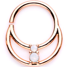 Load image into Gallery viewer, 16G 3/8 White Faux Opal Rose Gold Tone Twisted Horseshoe BCR Captive Ring Set
