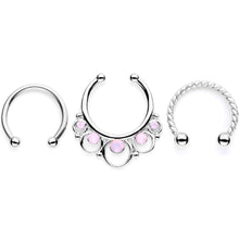 Load image into Gallery viewer, 16G Pink Faux Opal Twisted Horseshoe Clip On Fake Septum Ring Set
