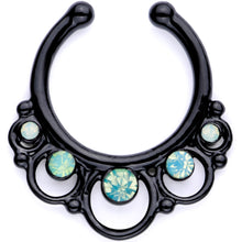 Load image into Gallery viewer, 16G Teal Faux Opal Black Anodized Twisted Horseshoe Clip On Fake Septum Ring Set
