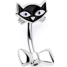 Load image into Gallery viewer, Curious  Bow Tie Kitty Cat Double Mount Belly Ring
