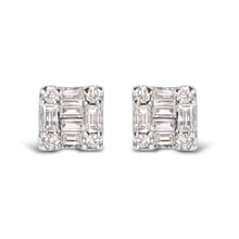 Load image into Gallery viewer, 10K White Gold 1/7 Cttw Round and Baguette Diamond Mosaic Square Stud Earrings (H-I Color, I1-I2 Clarity)
