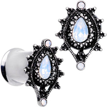 Load image into Gallery viewer, White Faux Opal Filigree Framed Double Flare Plug Set 6mm  to 12mm
