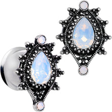 Load image into Gallery viewer, White Faux Opal Filigree Framed Double Flare Plug Set 6mm  to 12mm
