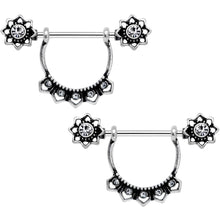 Load image into Gallery viewer, Clear Gem Flapper Fashion Removable Dangle Barbell Nipple Ring Set
