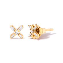Load image into Gallery viewer, 10K Yellow Gold 1/10 Cttw Round and Baguette Diamond Criss Cross X Stud Earring (H-I Color, I1-I2 Clarity)
