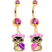 Load image into Gallery viewer, Pink Gem Gold Tone Anodized BFF Penguins Dangle Belly Ring Set
