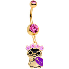 Load image into Gallery viewer, Pink Gem Gold Tone Anodized BFF Penguins Dangle Belly Ring Set
