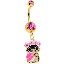 Load image into Gallery viewer, Pink Gem Gold Tone Anodized BFF Penguins Dangle Belly Ring Set
