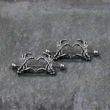 Load image into Gallery viewer, 1 1/2 Skeleton Hand Heart Nipple Barbell Shield Set
