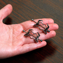 Load image into Gallery viewer, 1 1/2 Skeleton Hand Heart Nipple Barbell Shield Set
