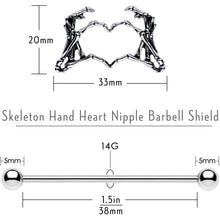 Load image into Gallery viewer, 1 1/2 Skeleton Hand Heart Nipple Barbell Shield Set
