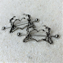 Load image into Gallery viewer, 1 1/2 Skeleton Hand Heart Nipple Barbell Shield Set
