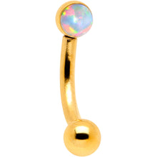 Load image into Gallery viewer, 16G 1/4 White Synthetic Opal Flat Set Gold IP Curved Eyebrow Rook Piercing

