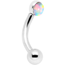 Load image into Gallery viewer, 16G 1/4 White Synthetic Opal Flat Set Curved Eyebrow Rook Piercing

