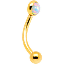 Load image into Gallery viewer, 16G 5/16 White Synthetic Opal Flat Set Gold IP Curved Eyebrow Rook Piercing
