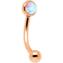 Load image into Gallery viewer, 16G 5/16 White Synthetic Opal Flat Set Rose Gold IP Curved Eyebrow Rook Piercing
