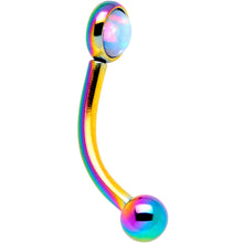 Load image into Gallery viewer, 16G 5/16 White Synthetic Opal Flat Set Rainbow IP Curved Eyebrow Rook Piercing
