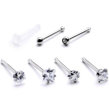 Load image into Gallery viewer, Clear CZ Gem Multi Shape 3mm Nose Bone 7 Pack Set
