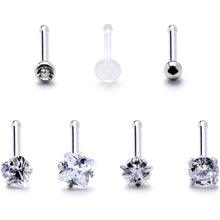 Load image into Gallery viewer, Clear CZ Gem Multi Shape 3mm Nose Bone 7 Pack Set
