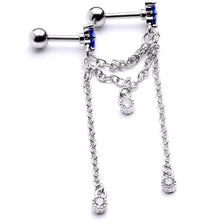 Load image into Gallery viewer, 16G 1/4 Clear Blue Gem Cute Clusters Cartilage Chain Earring
